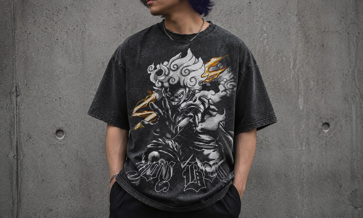 OP Drop worn by a model in a gray studio
